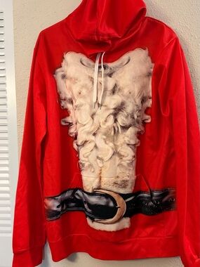 Men's Red Crewneck Hoodie Sweater with Festive Santa Print